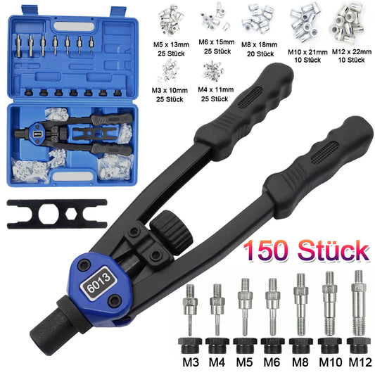 Set Pinza Rivettatrice Professionale M3–M12 – 150 Pezzi