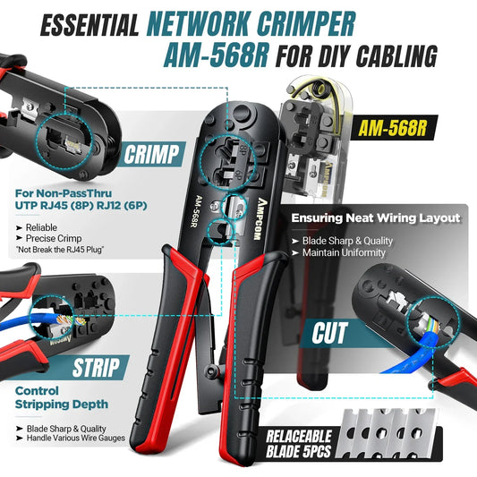 AMPCOM RJ45 Crimping Tool Kit