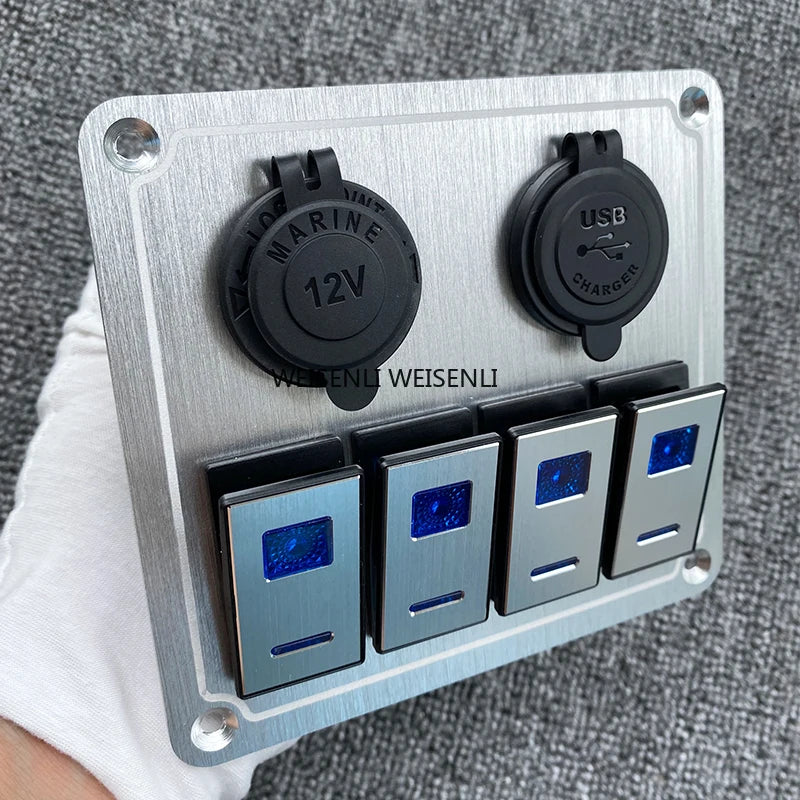 Pannello Interruttori LED in Alluminio 12V/24V con USB e Voltmetro