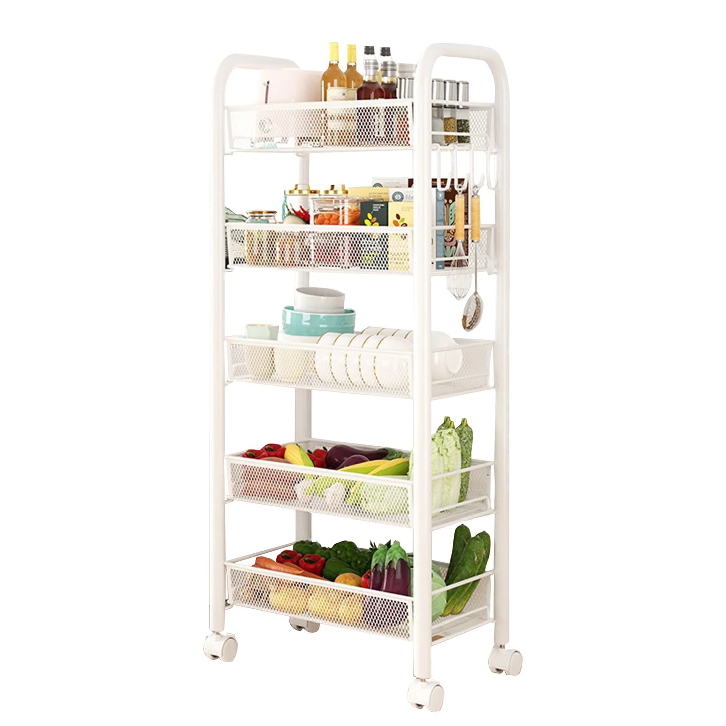 Carrello Portaoggetti Cucina a 5 Ripiani con Ruote