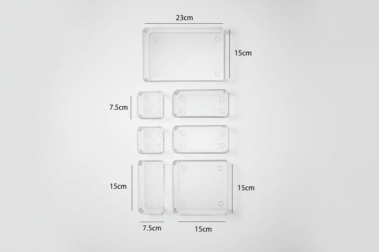 Set Organizer per Cassetti – 7 Pezzi in Plastica Trasparente