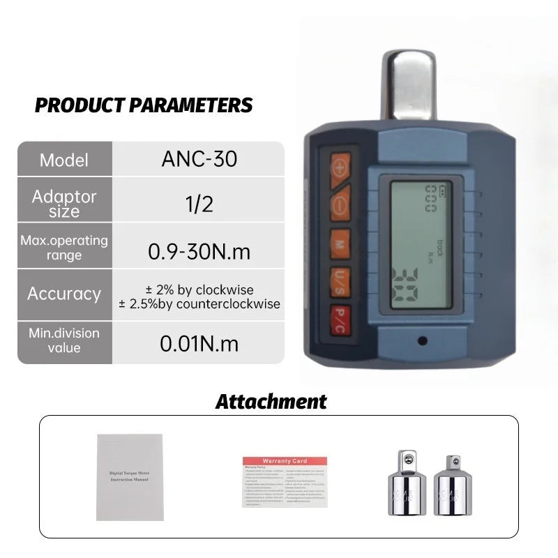 Misuratore Digitale di Coppia Professionale 30–340 N·m | Torque Wrench Adapter con Display e Allarme Acustico