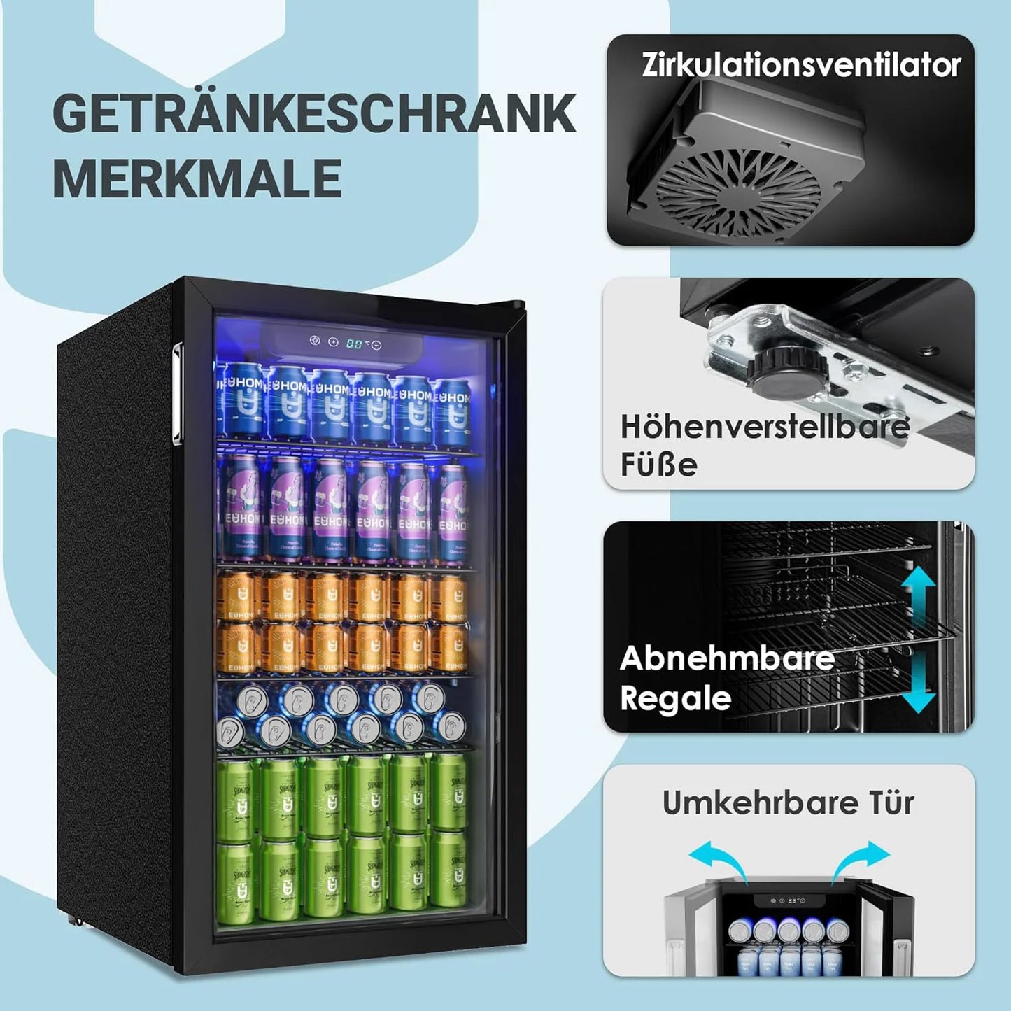 EUHOMY Frigorifero Bevande 90L Premium Edition