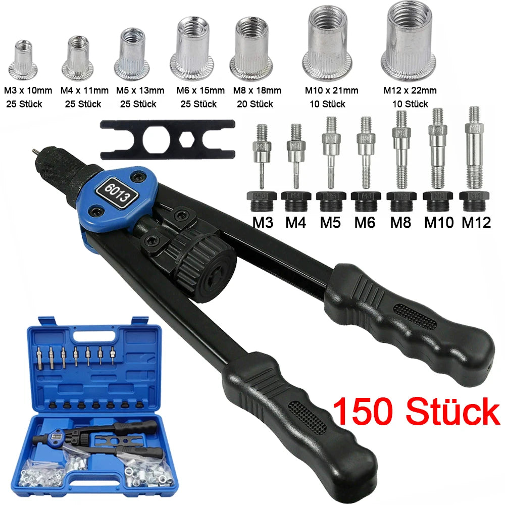 Set Pinza Rivettatrice Professionale M3–M12 – 150 Pezzi