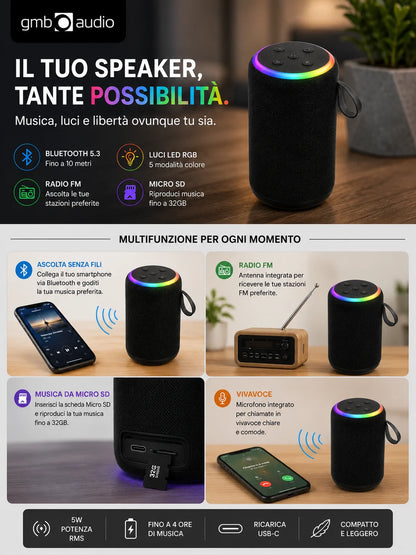 GMB Audio Mini Speaker Bluetooth RGB Portatile