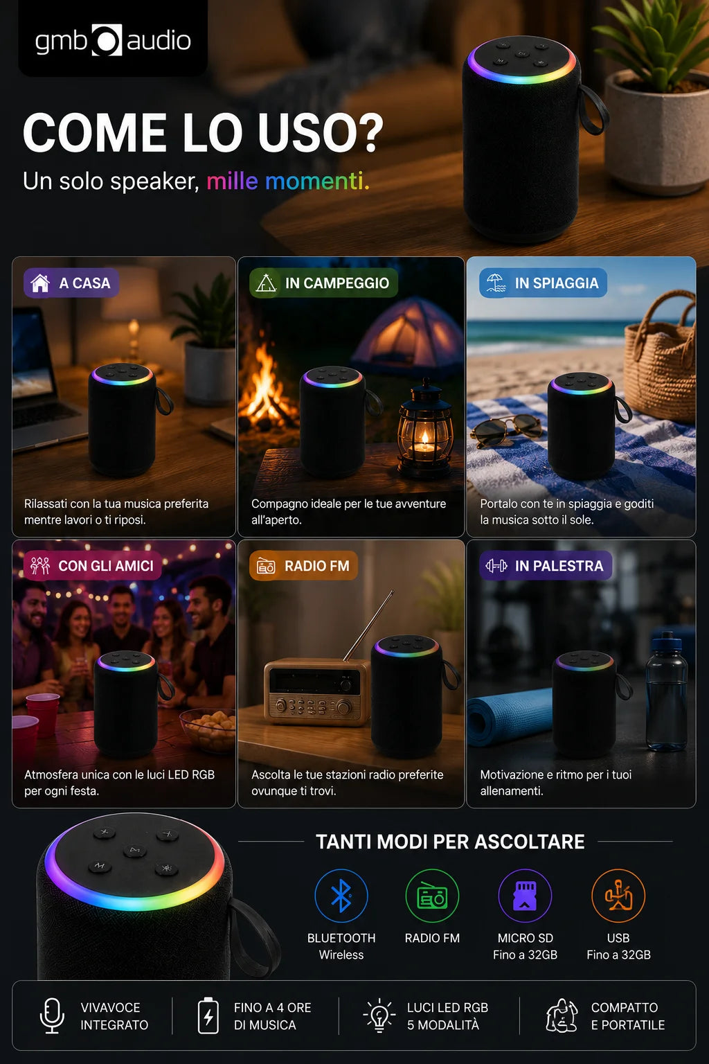 GMB Audio Mini Speaker Bluetooth RGB Portatile