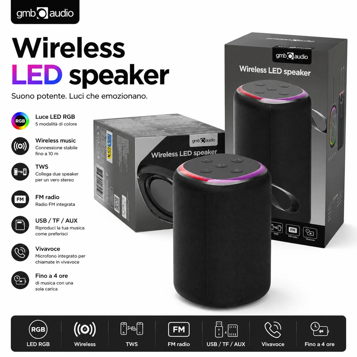 GMB Audio Mini Speaker Bluetooth RGB Portatile