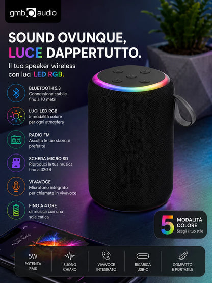 GMB Audio Mini Speaker Bluetooth RGB Portatile