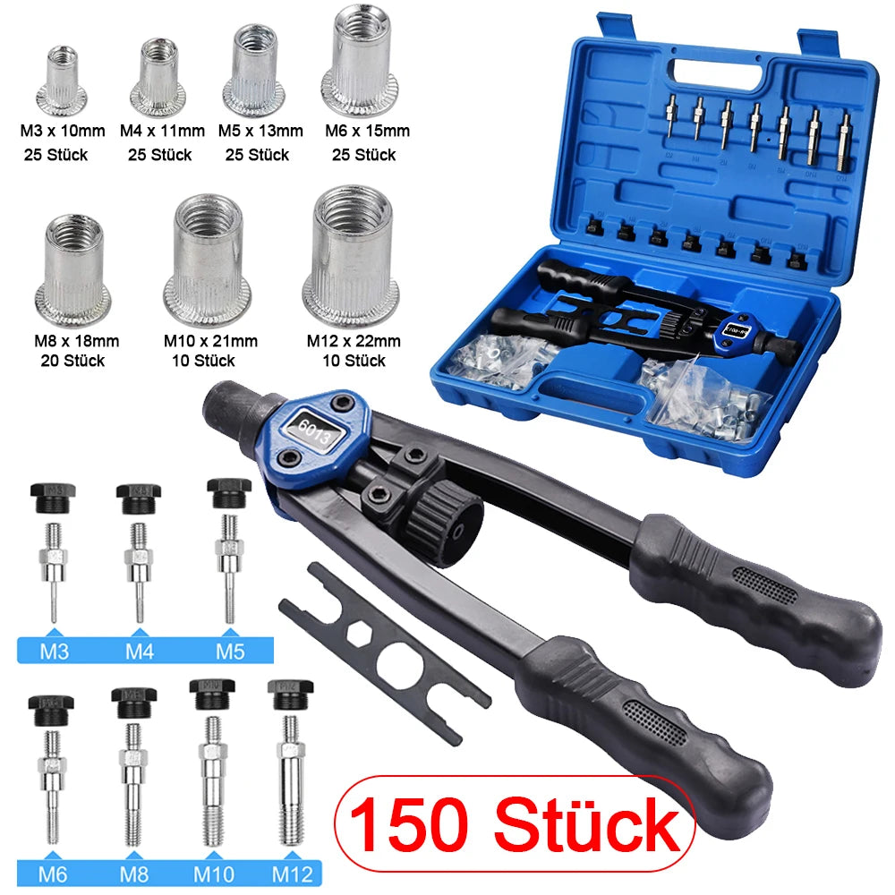 Set Pinza Rivettatrice Professionale M3–M12 – 150 Pezzi