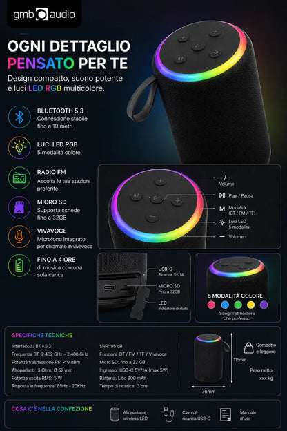 GMB Audio Mini Speaker Bluetooth RGB Portatile