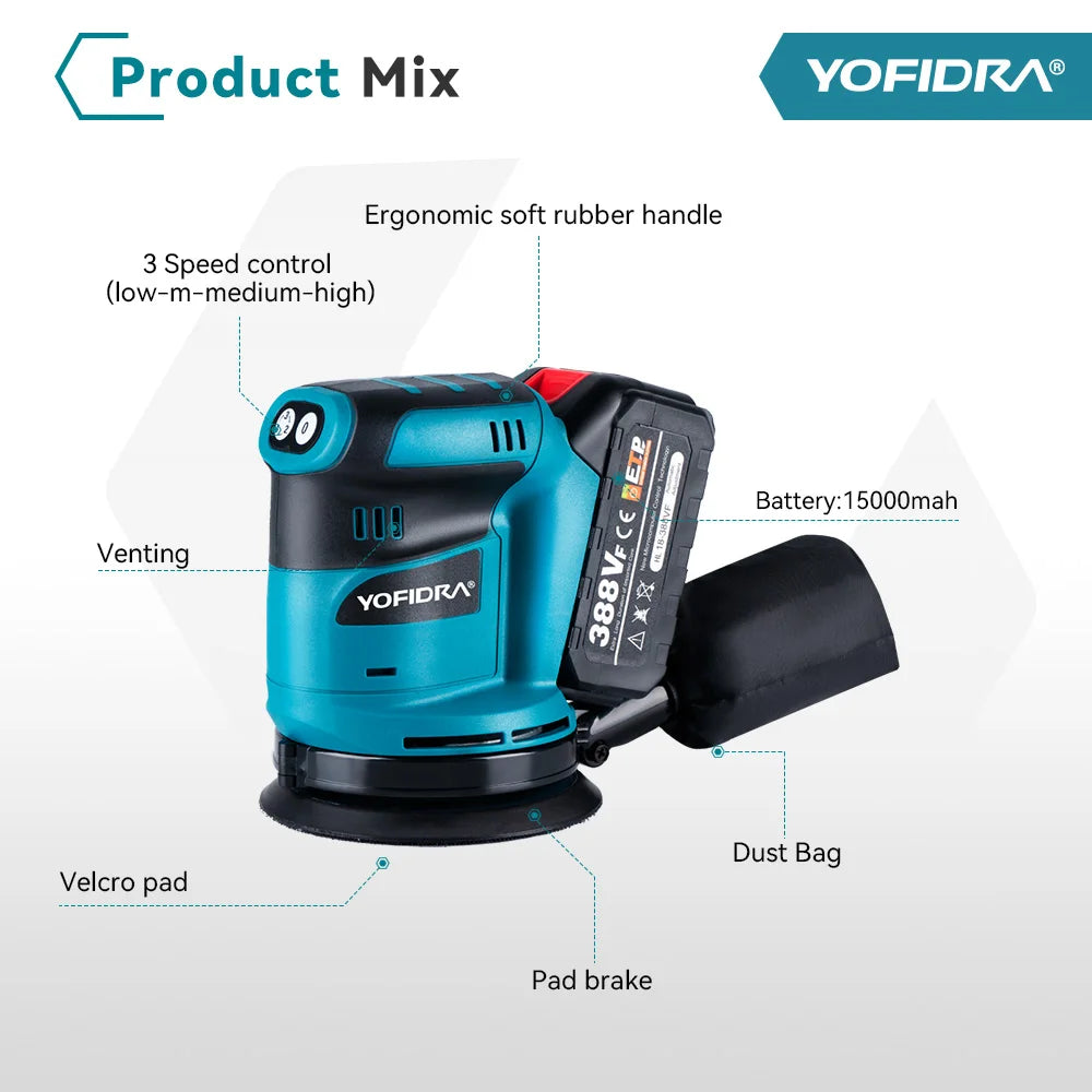 YOFIDRA Levigatrice Orbitale 125mm Cordless 18V