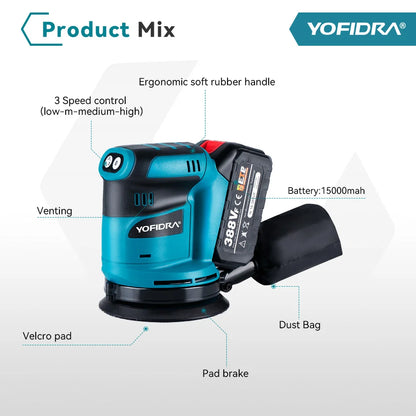 YOFIDRA Levigatrice Orbitale 125mm Cordless 18V