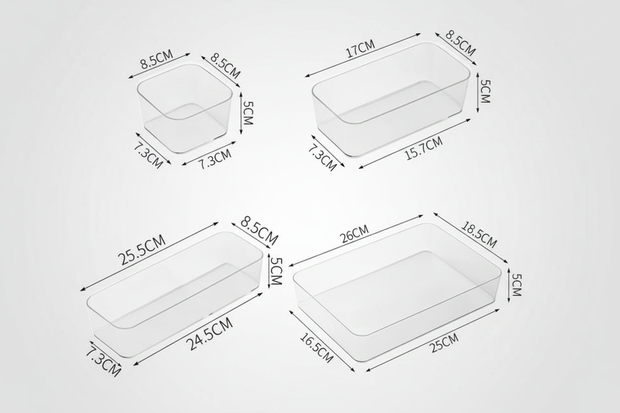 Set Organizer per Cassetti – 7 Pezzi in Plastica Trasparente