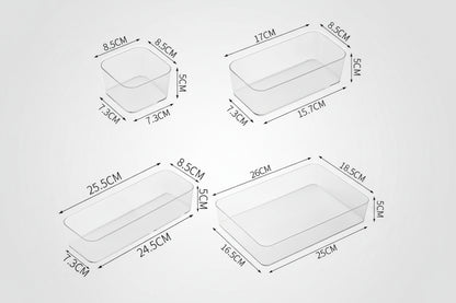 Set Organizer per Cassetti – 7 Pezzi in Plastica Trasparente
