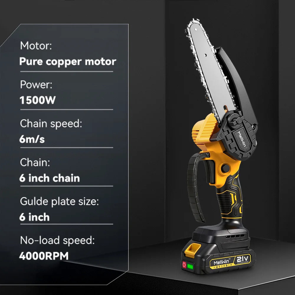 MELLWIN Mini Motosega Elettrica 6” Cordless 18V
