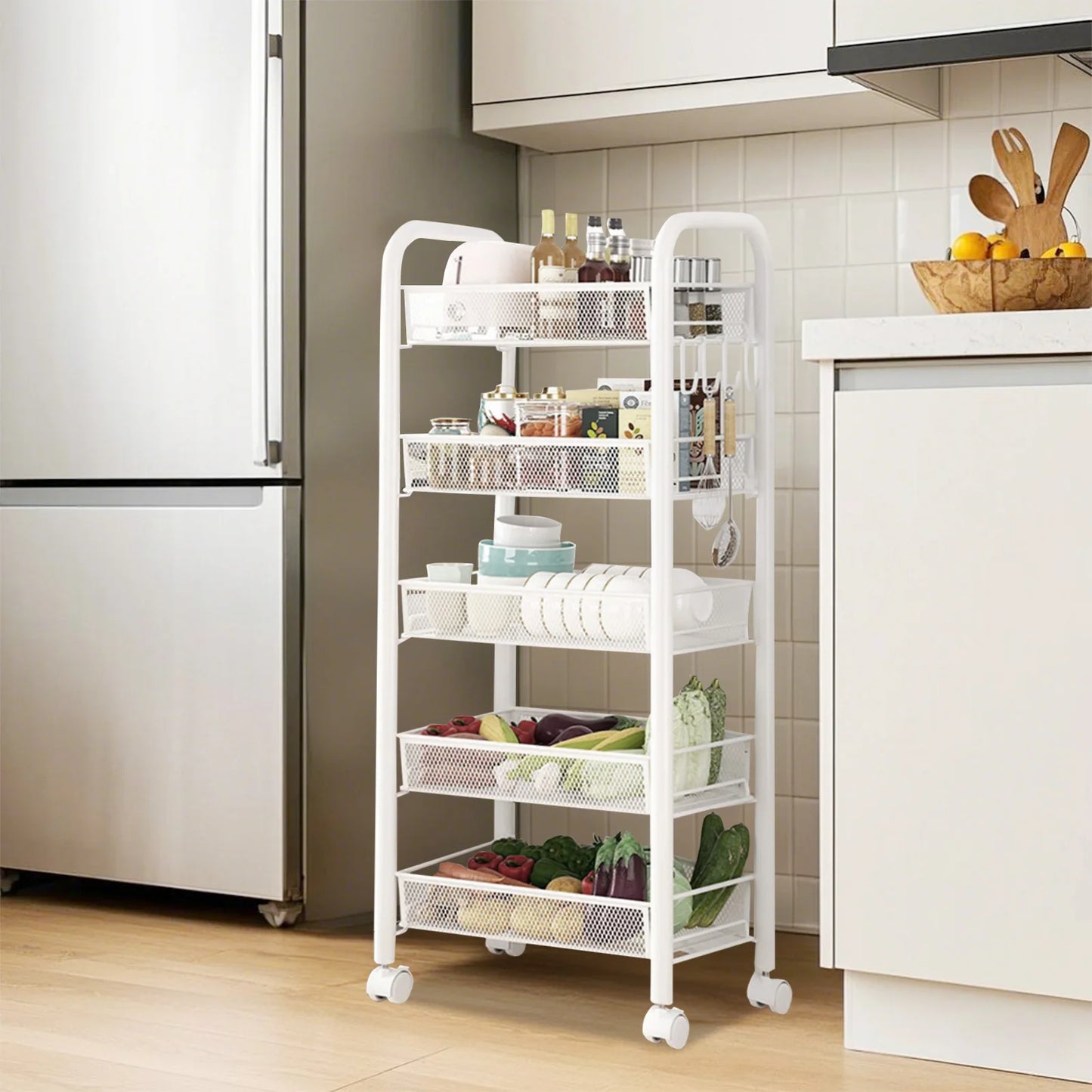 Carrello Portaoggetti Cucina a 5 Ripiani con Ruote