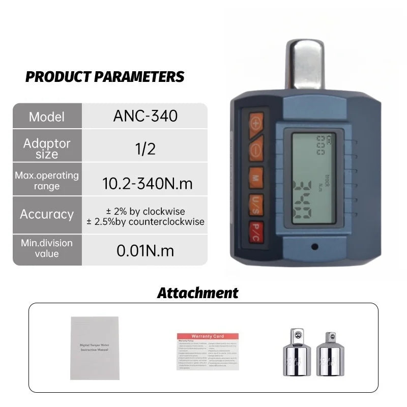 Misuratore Digitale di Coppia Professionale 30–340 N·m | Torque Wrench Adapter con Display e Allarme Acustico