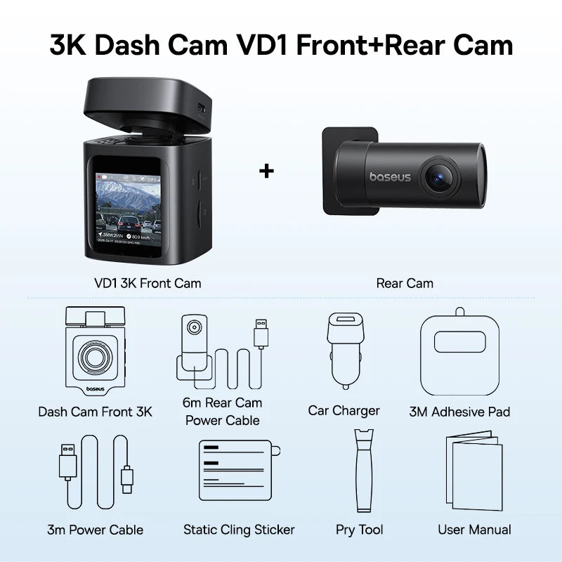 Baseus 3K Front + 1080P Rear Dash Cam VD1