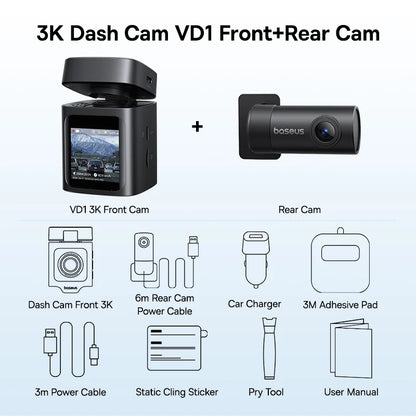 Baseus 3K Front + 1080P Rear Dash Cam VD1