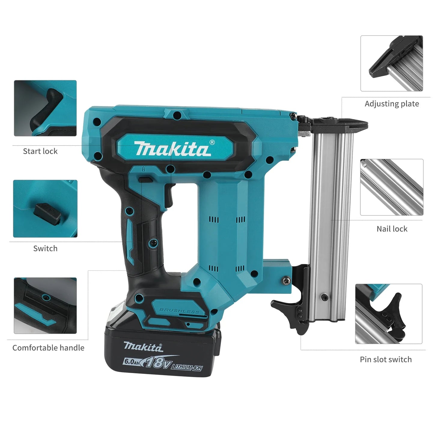 Makita Lithium-Ion Cordless Nail Gun – 18V, 6.0Ah, 100-Nail Capacity