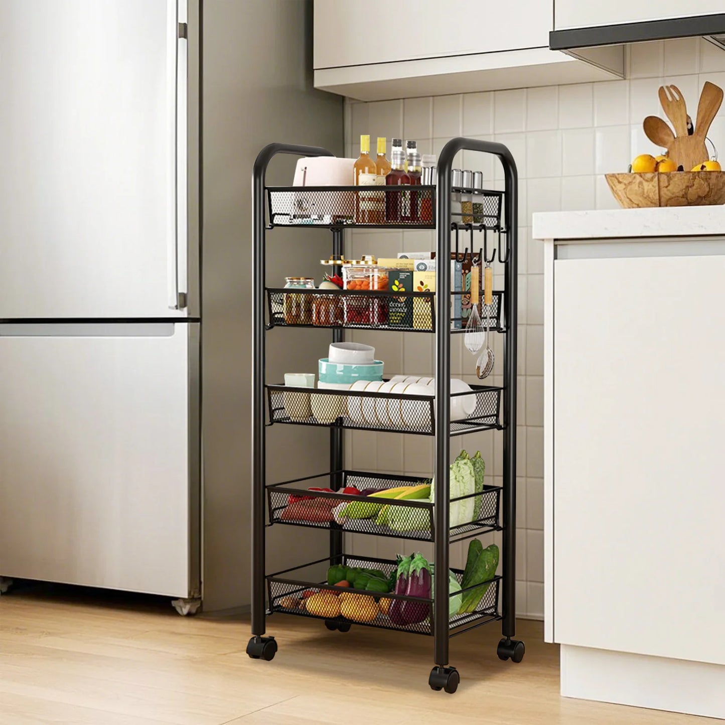 Carrello Portaoggetti Cucina a 5 Ripiani con Ruote