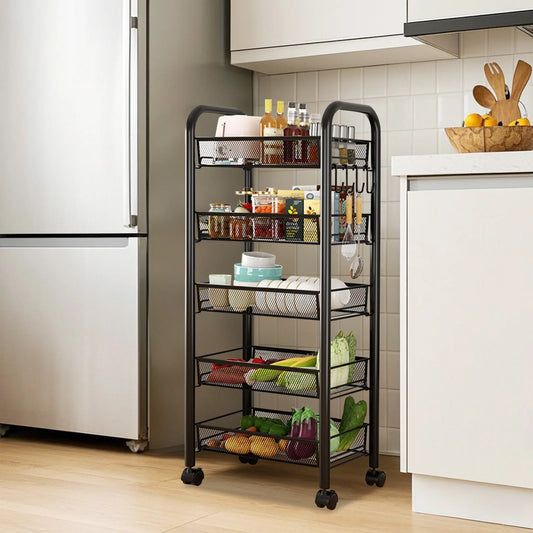 Carrello Portaoggetti Cucina a 5 Ripiani con Ruote