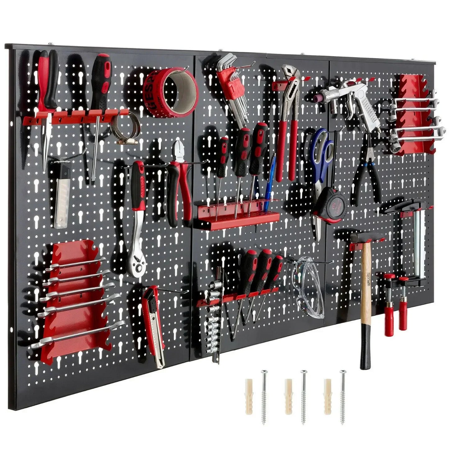 Pannello Porta Attrezzi in Metallo 117x55 cm con 17 Accessori