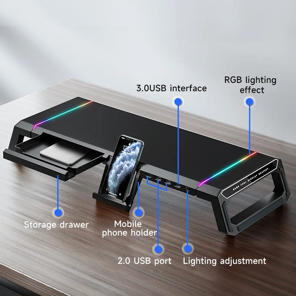 Supporto Monitor Ergonomico con Porte USB 3.0 e Illuminazione RGB