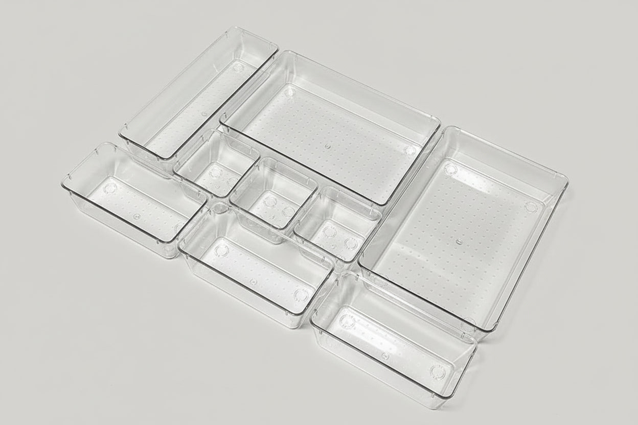 Set Organizer per Cassetti – 7 Pezzi in Plastica Trasparente