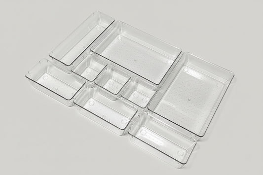 Set Organizer per Cassetti – 7 Pezzi in Plastica Trasparente