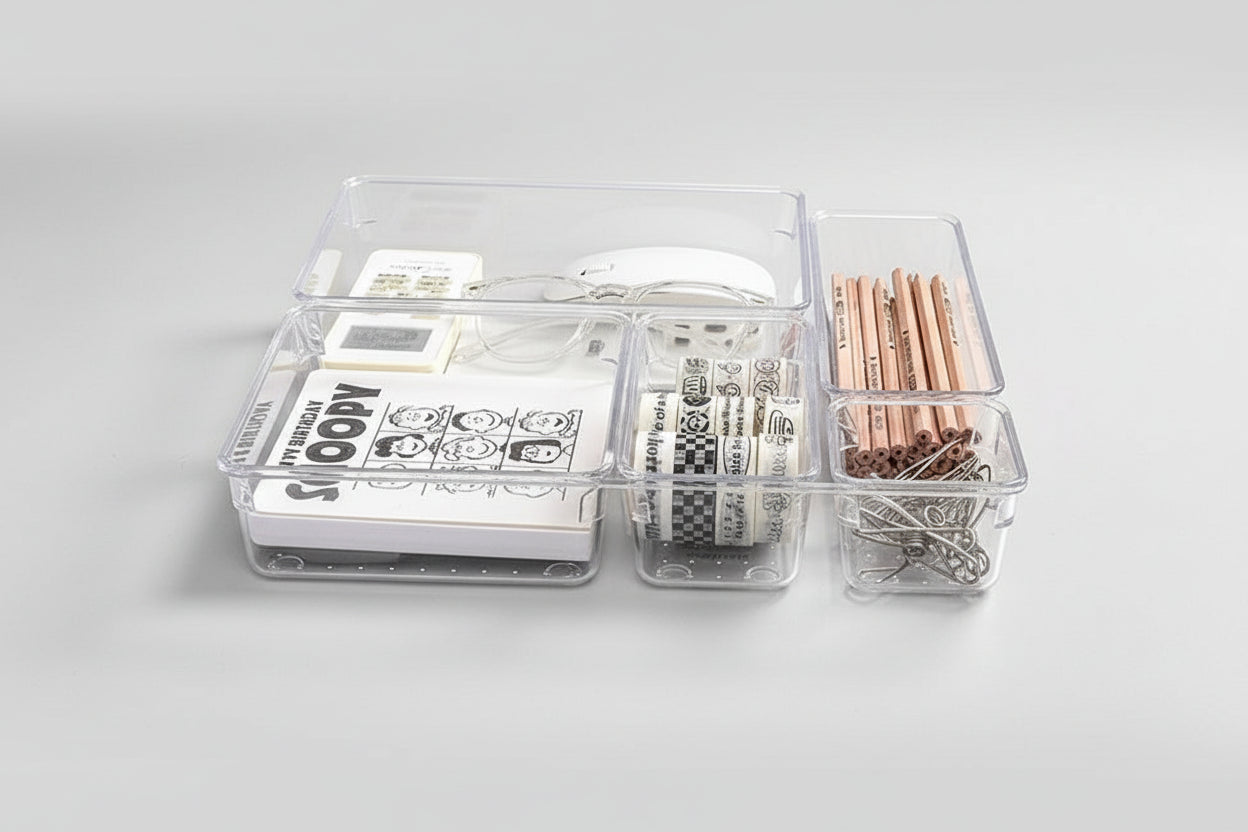 Set Organizer per Cassetti – 7 Pezzi in Plastica Trasparente