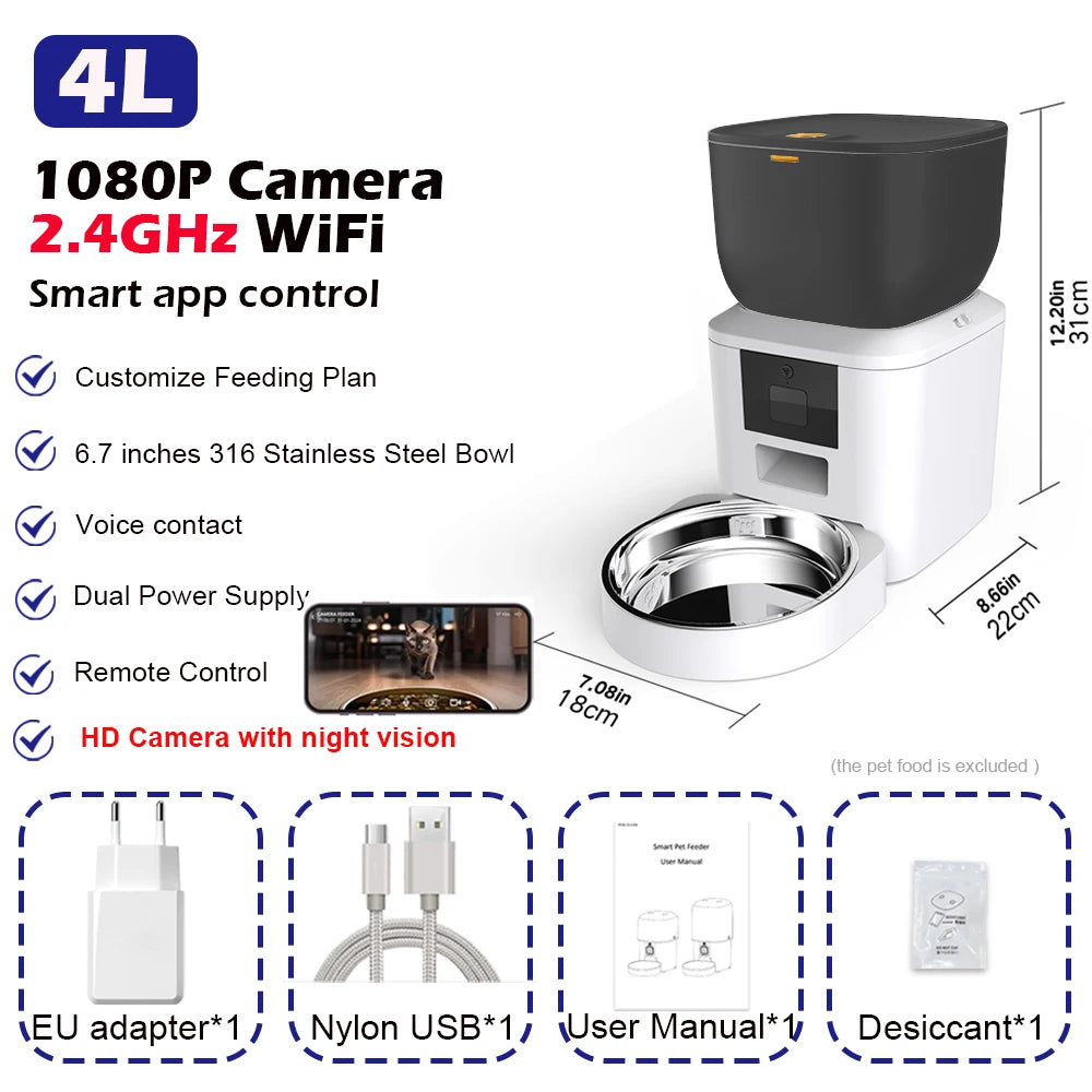 Furpipi Smart Pet Feeder 4L con Telecamera 1080P