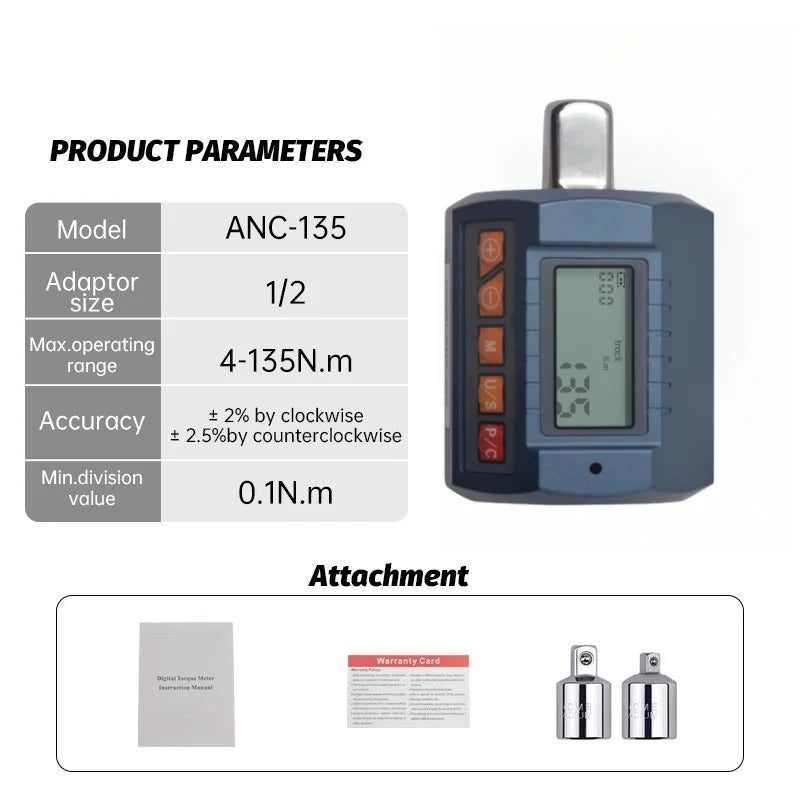Misuratore Digitale di Coppia Professionale 30–340 N·m | Torque Wrench Adapter con Display e Allarme Acustico