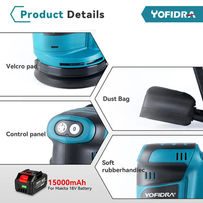 YOFIDRA Levigatrice Orbitale 125mm Cordless 18V