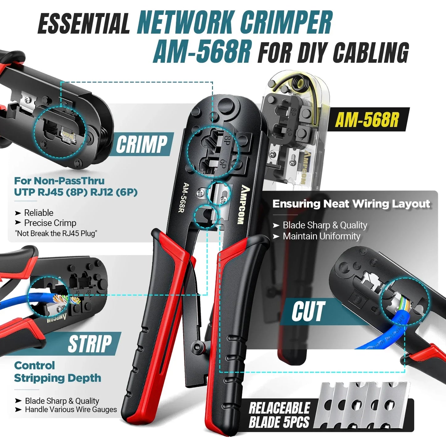 AMPCOM RJ45 Crimping Tool Kit