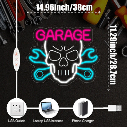 Insegna Neon LED Skeleton Garage Car Service