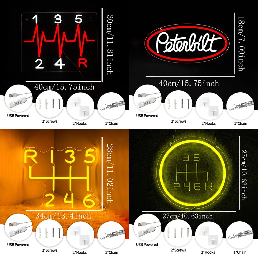 Garage Neon Sign – Car Gear Icon LED Wall Lamp
