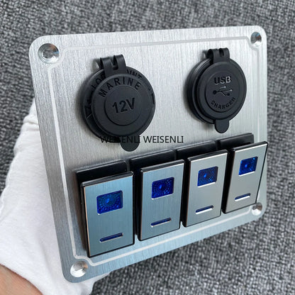 Pannello Interruttori LED in Alluminio 12V/24V con USB e Voltmetro