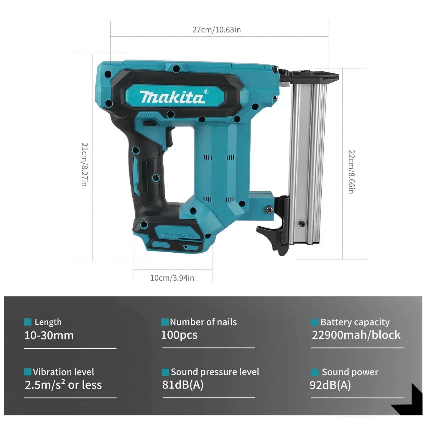 Makita Lithium-Ion Cordless Nail Gun – 18V, 6.0Ah, 100-Nail Capacity