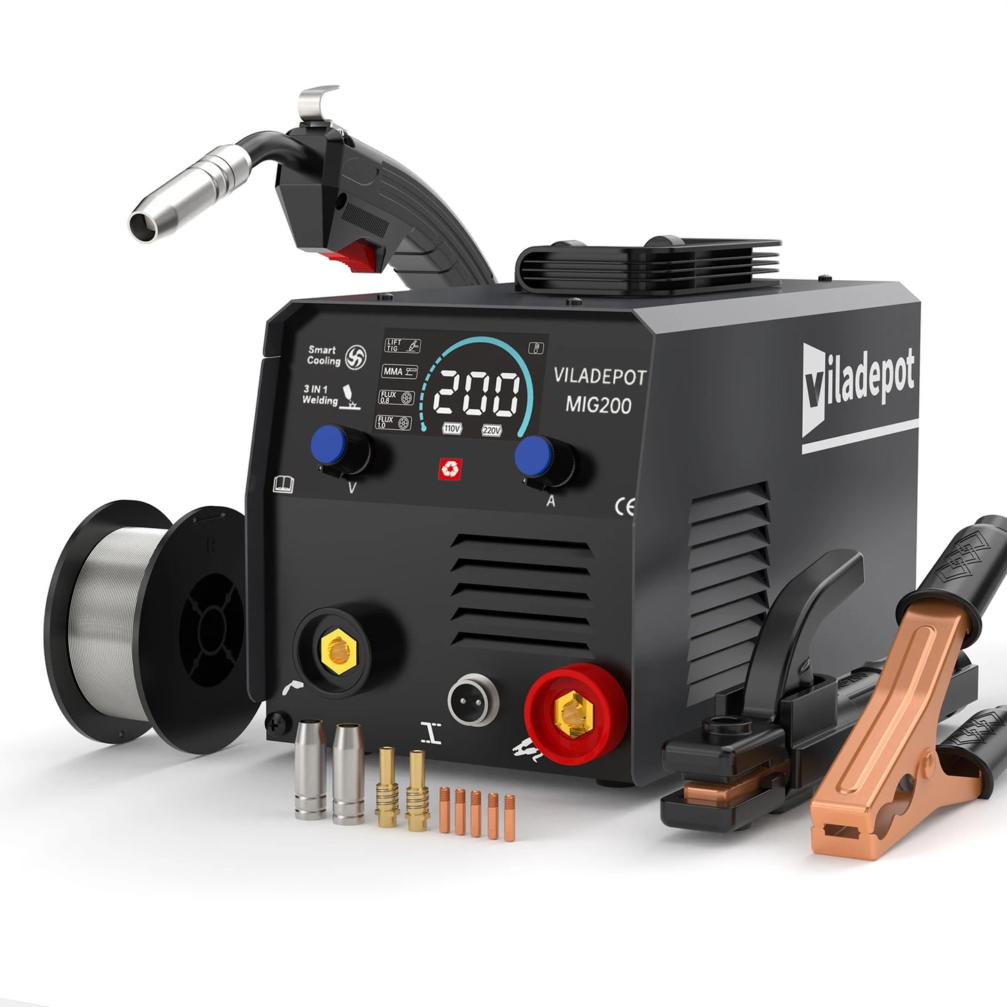 Viladepot MIG200 – 3 in 1 Gasless MIG/MMA/Lift TIG Semi-Automatic Welder