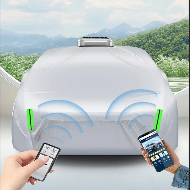 Telo Copriauto Solare Automatico Intelligente con Controllo App | Copertura Retrattile Anti-sole e Pioggia