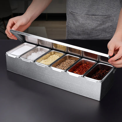 Dispenser per condimenti in acciaio inox a 6 scomparti