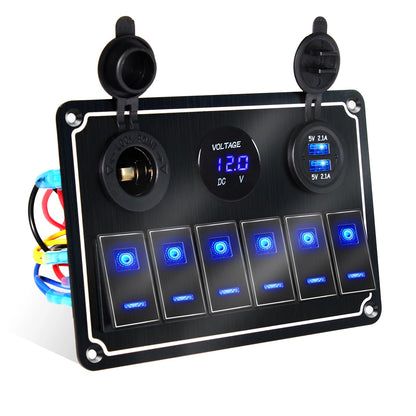 Pannello Interruttori LED in Alluminio 12V/24V con USB e Voltmetro