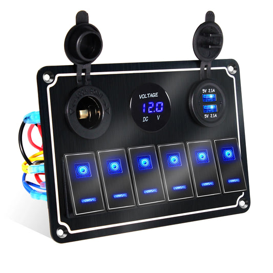 Pannello Interruttori LED in Alluminio 12V/24V con USB e Voltmetro