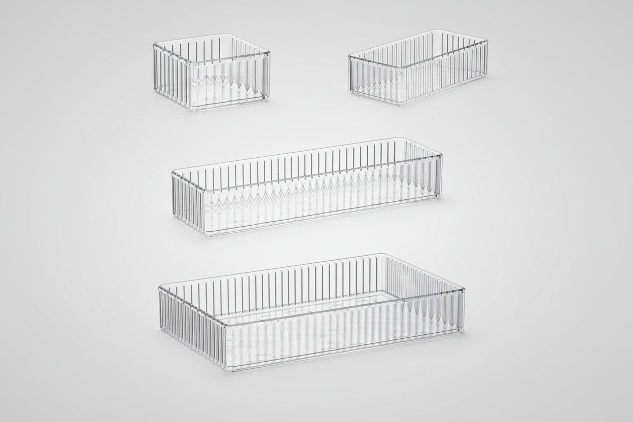 Set Organizer per Cassetti – 7 Pezzi in Plastica Trasparente