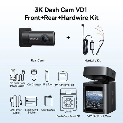 Baseus 3K Front + 1080P Rear Dash Cam VD1