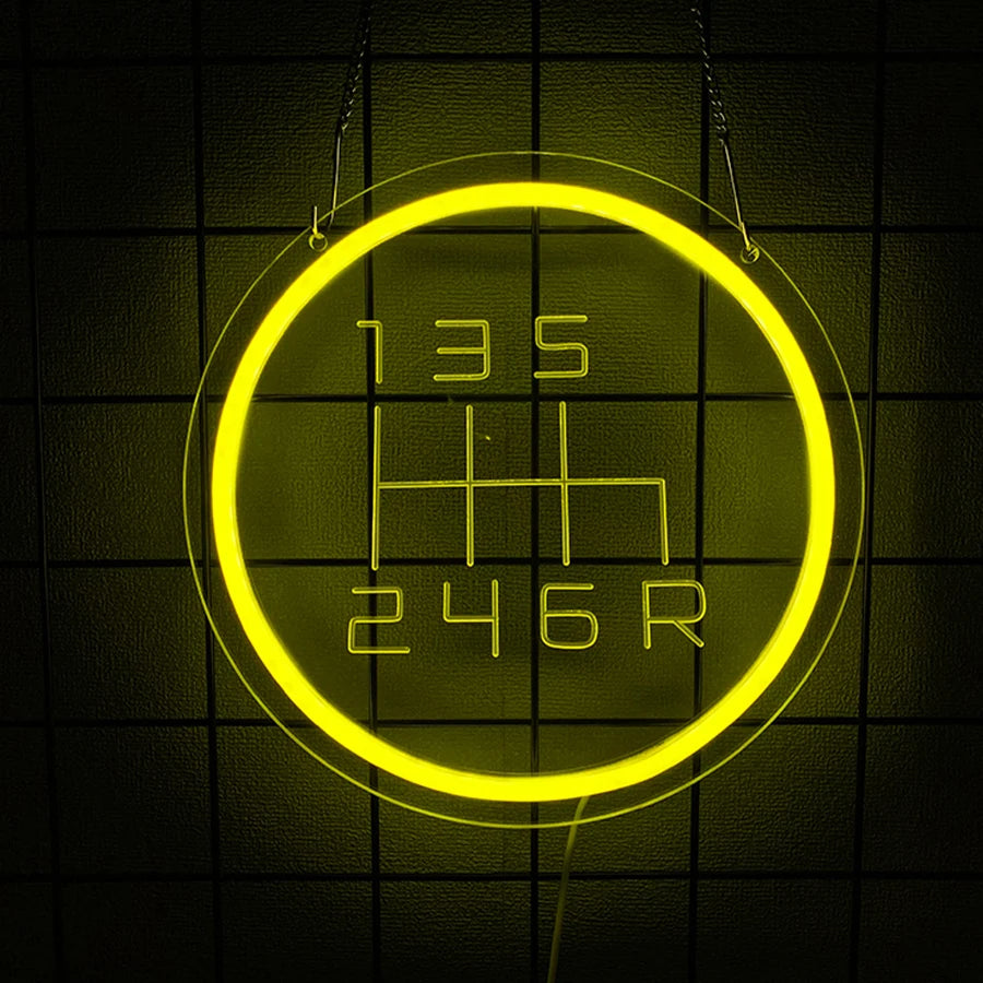 Garage Neon Sign – Car Gear Icon LED Wall Lamp