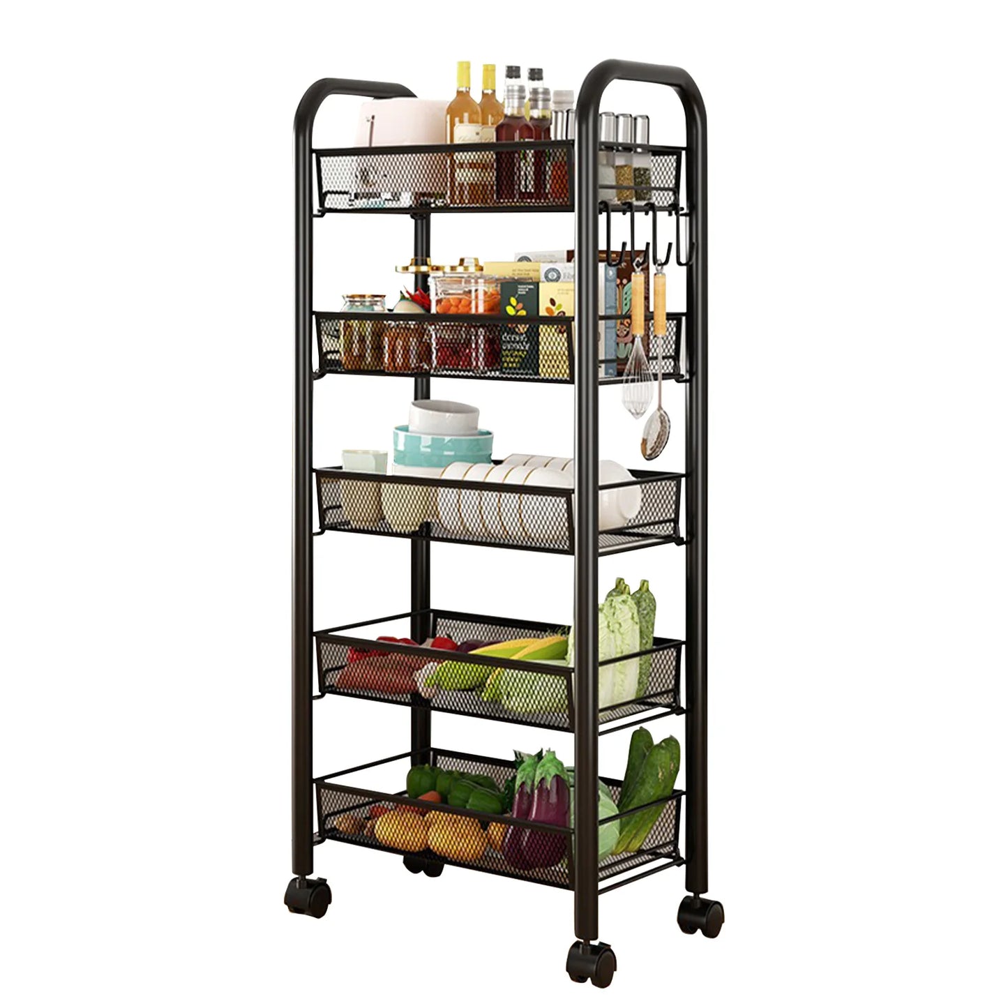Carrello Portaoggetti Cucina a 5 Ripiani con Ruote