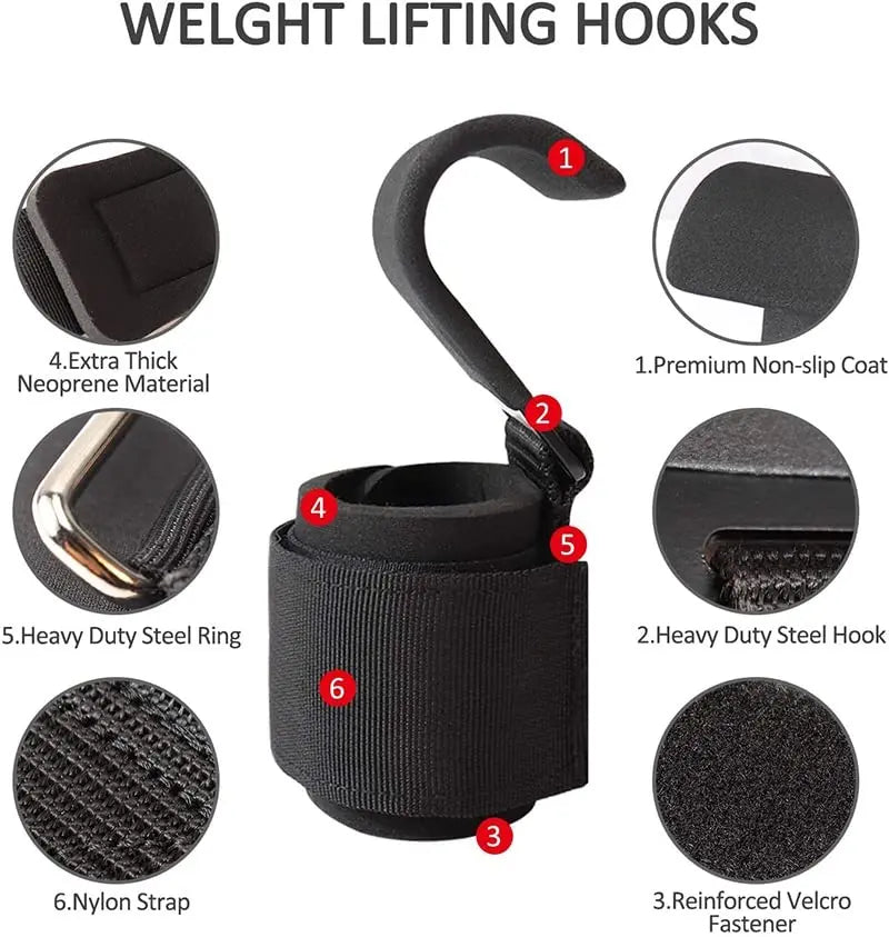 Weight Lifting Hook Grips con Polsini Regolabili