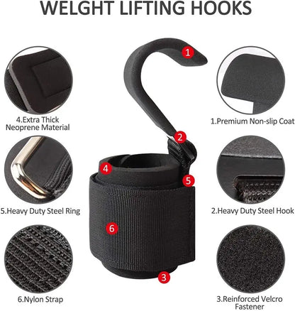 Weight Lifting Hook Grips con Polsini Regolabili